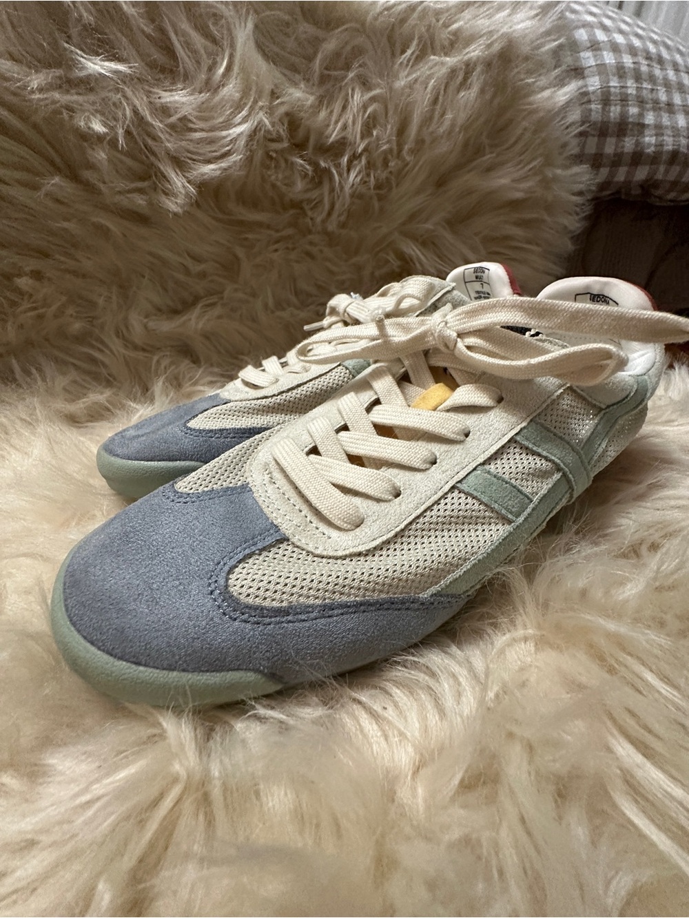 Casual Mesh & Suede Sneakers in Light Blue and Cream